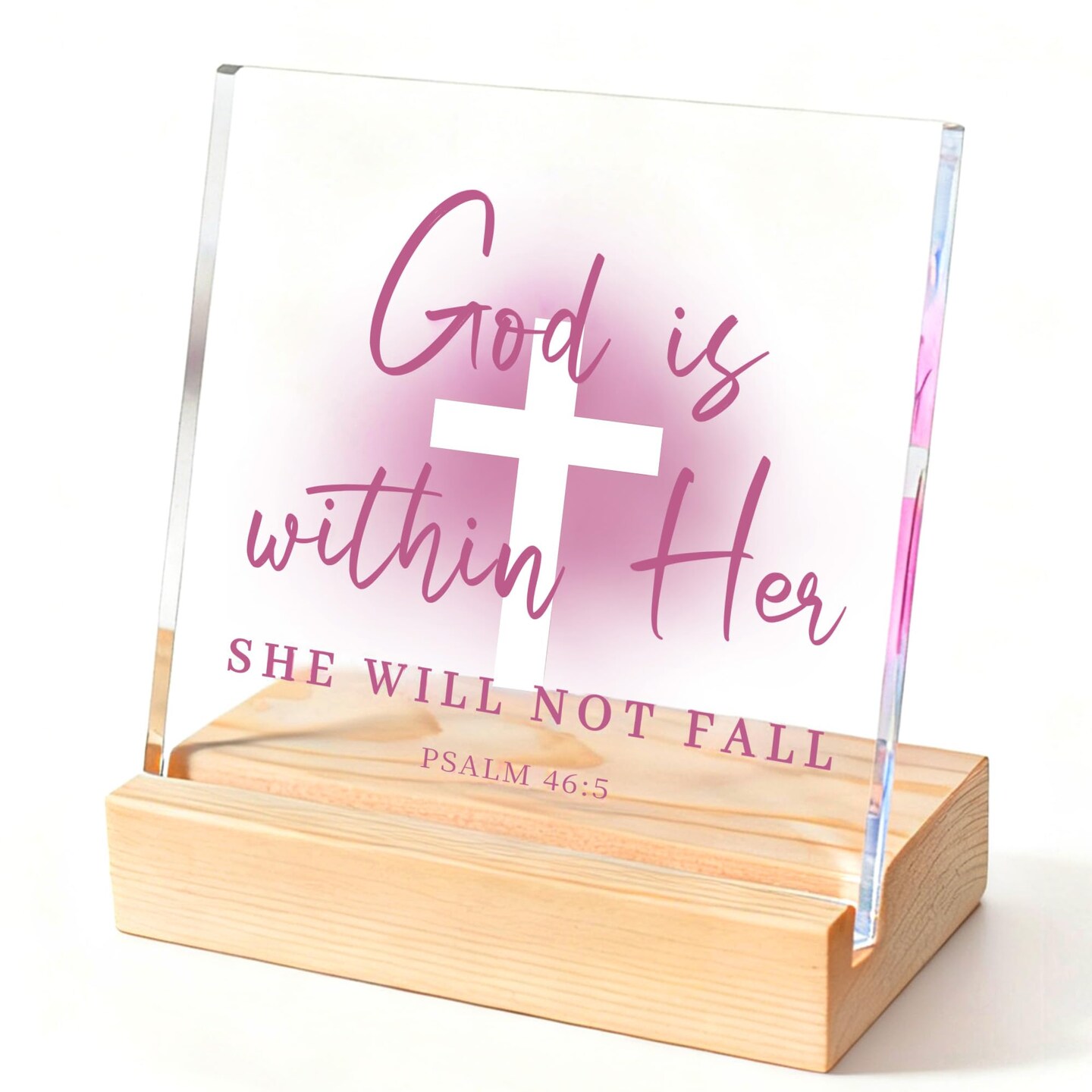 Christian Gifts for Women, Pink Inspirational Acrylic Christian Decor for Women - Christmas Gifts for Friends, Sister, Mom - Religious Room Decor for Home, Office, Dorm