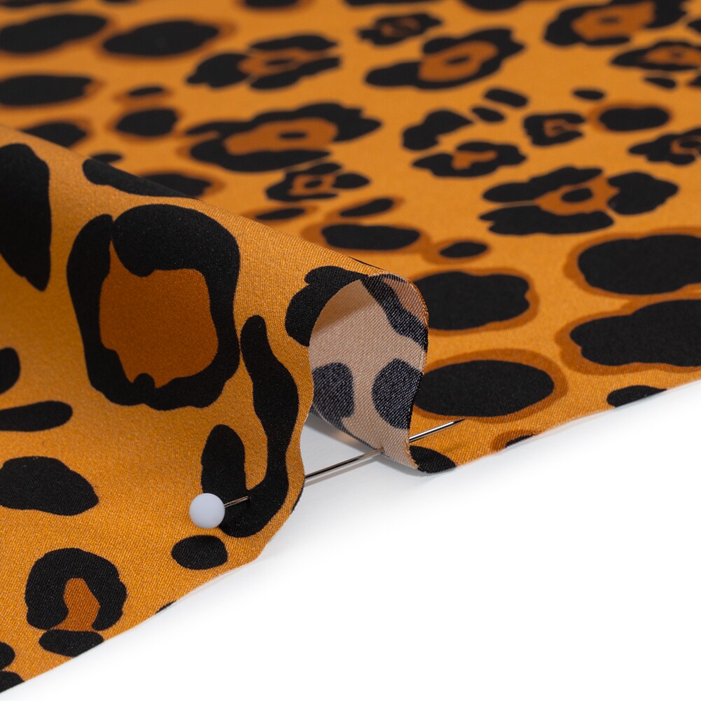 1 Yard Italian Tan Brown and Black Animal Spots Silk Charmeuse Fabric 53 inch Width