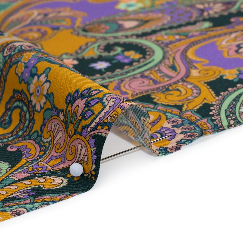 1 Yard Italian Silk Charmeuse Fancy Paisley Print 53" Wide Smooth Fabric for Skirts, Pants & Evening Wear