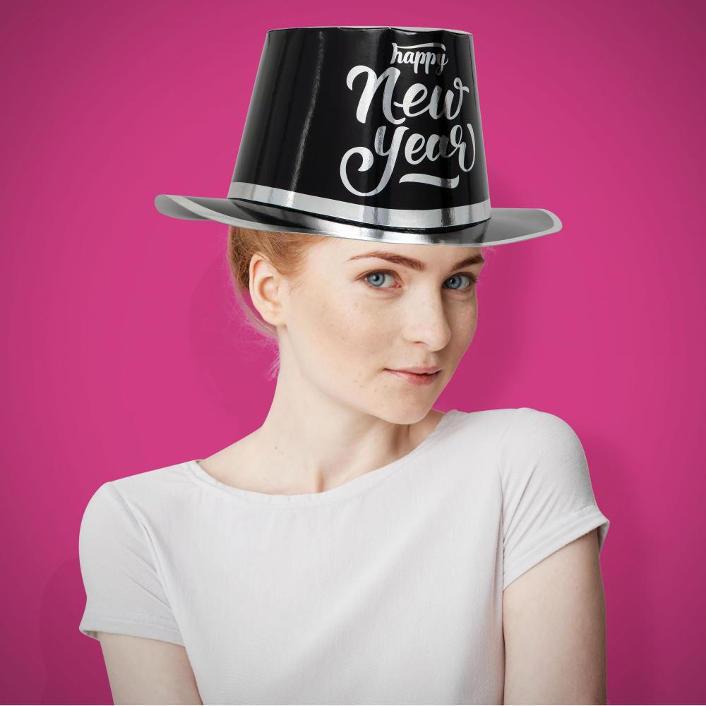 12 pc Bulk New Year&#x27;s Black and Silver Top Hat