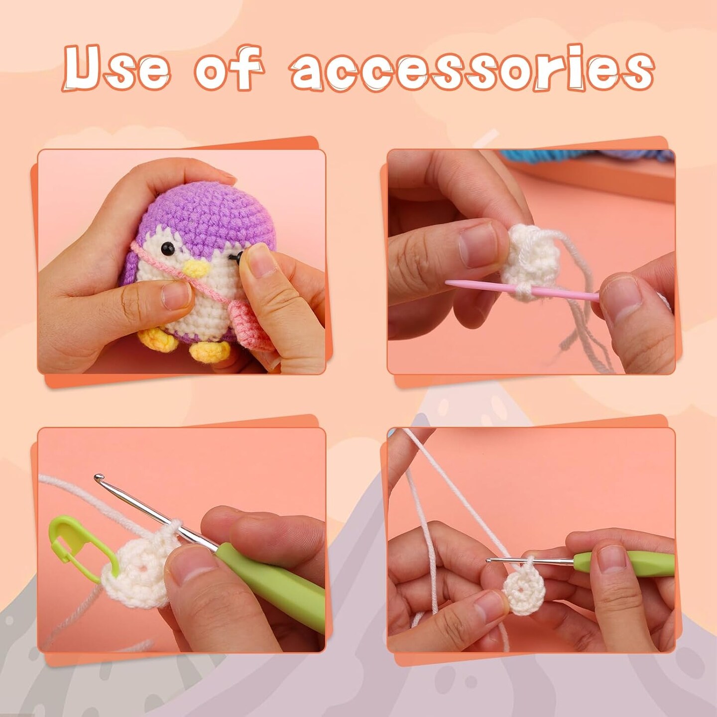 4 Pack Crochet Kit for Beginners, Beginner Animal Kit, Cute Starter