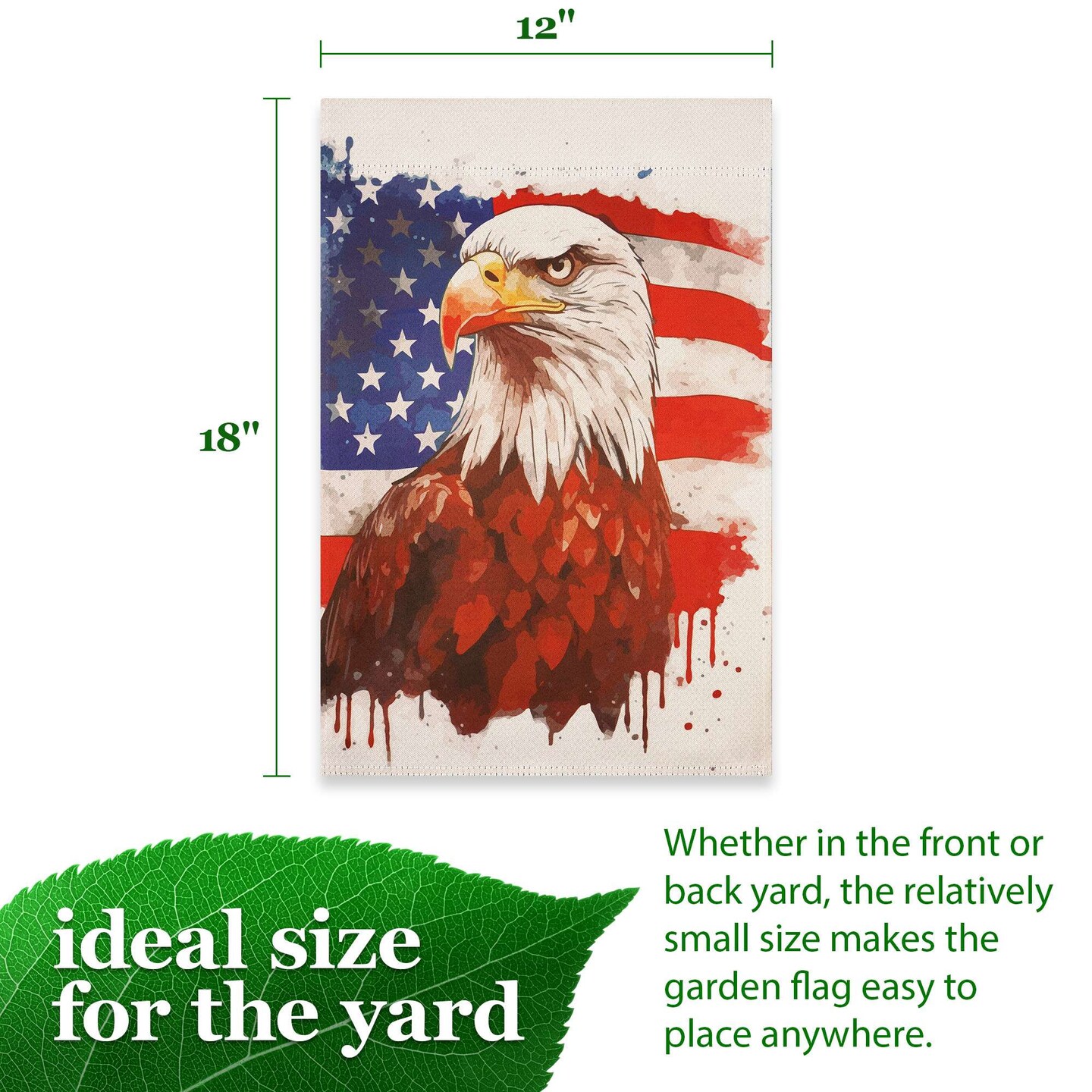 G128 Patriotic Bald Eagle Garden Flag 12x18 In Double Sided Independence Day Yard Garden Lawn Decoration