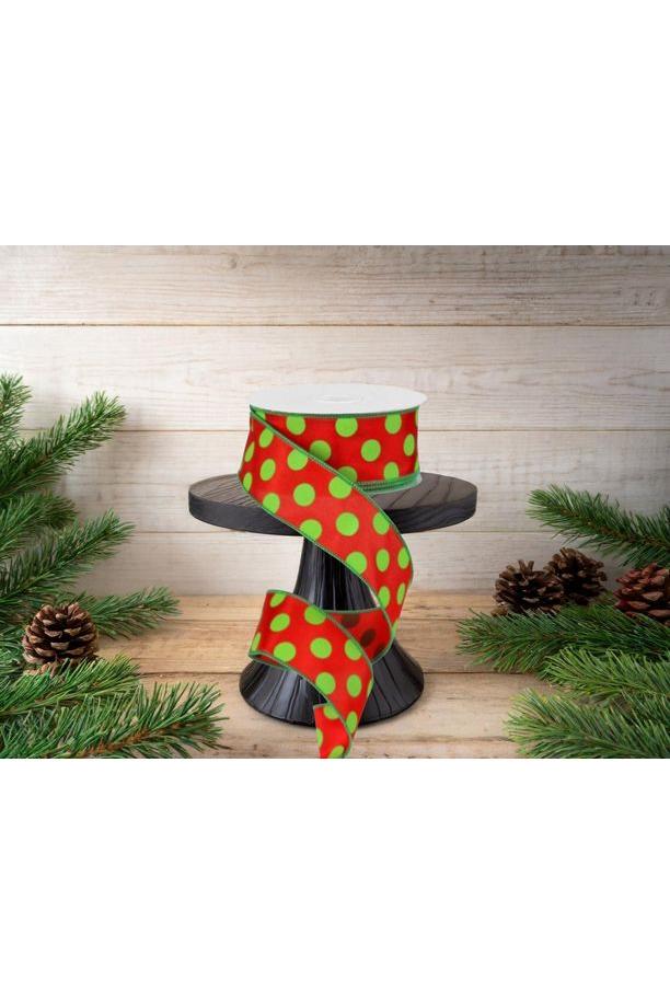 1.5&#x22; Large Polka Dot Ribbon: Red &#x26; Lime Green (10 Yards)