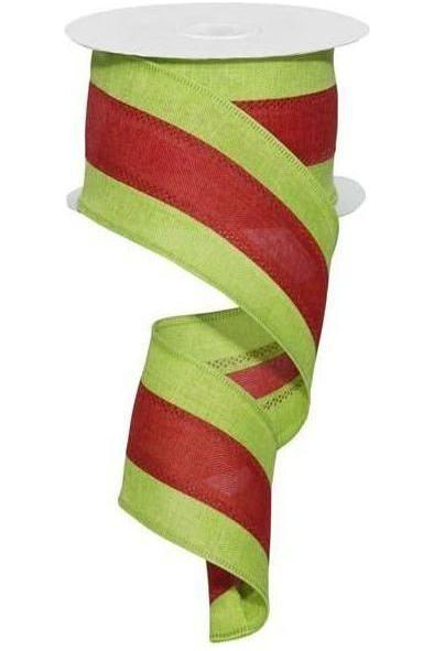2.5&#x22; Tricolor Striped Ribbon: Lime Green/Red (10 Yards)