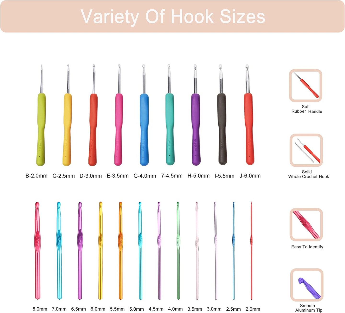 Crochet Hooks Kit with Case, 86-Piece, Ergonomic Crochet Needles Weave Yarn Kits DIY Hand Knitting Art Tools