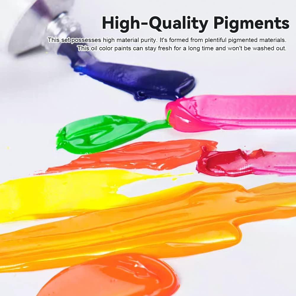 Oil Paint, 12 Neon Colors with High Saturation, 50ml Large Tubes, Faster Drying Time, Art Supplies for Artists, Students, Beginners
