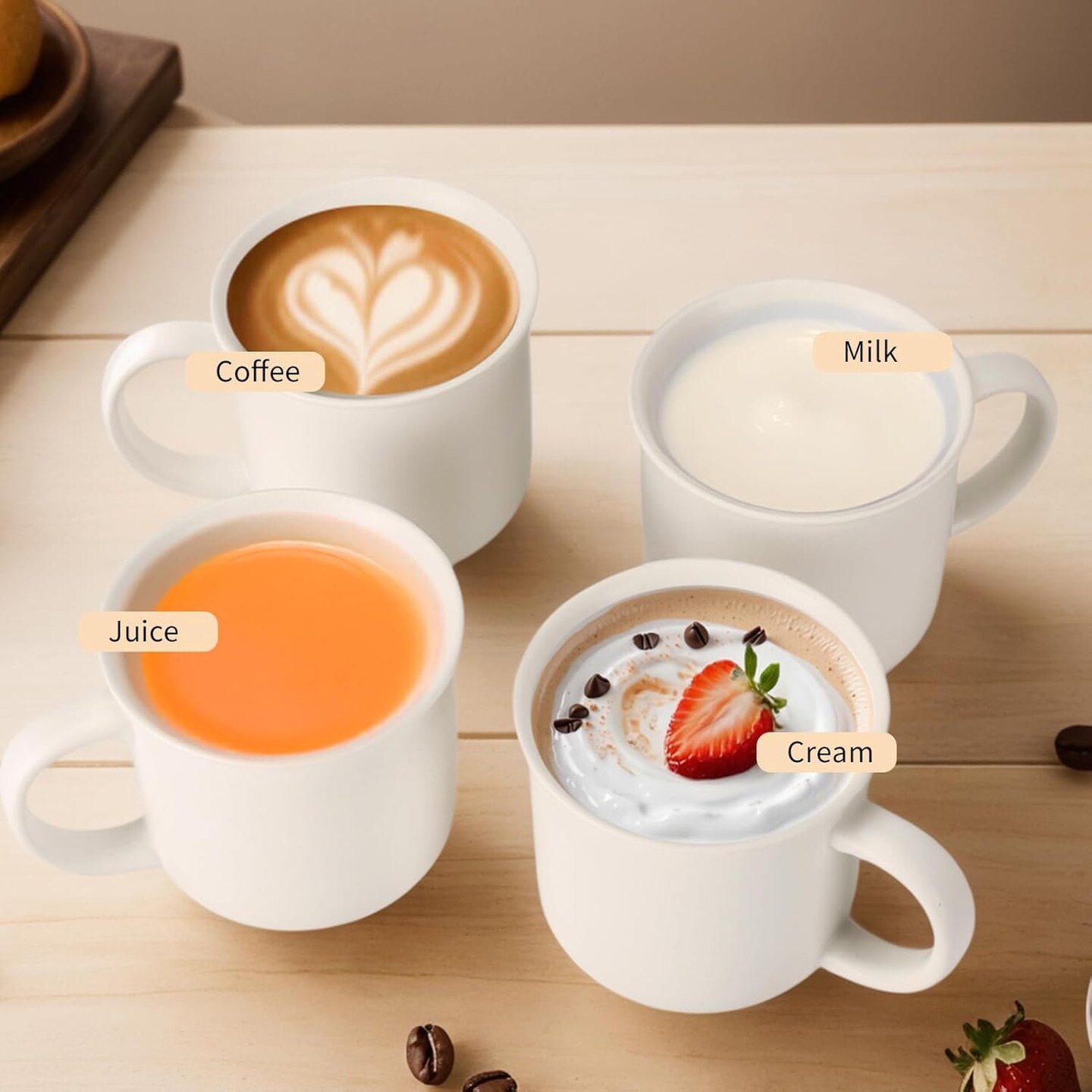 White Coffee Mugs Set of 4, 12 Ounce Coffee Mugs with Handles
