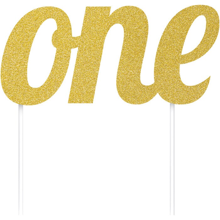 12 pc Bulk Gold &#x22;One&#x22; Birthday Cake Toppers