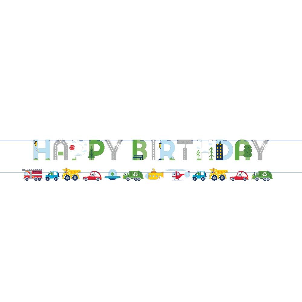 24/Case Bulk Transportation Time City Life Happy Birthday Letter and Vehicle Ribbon Banners