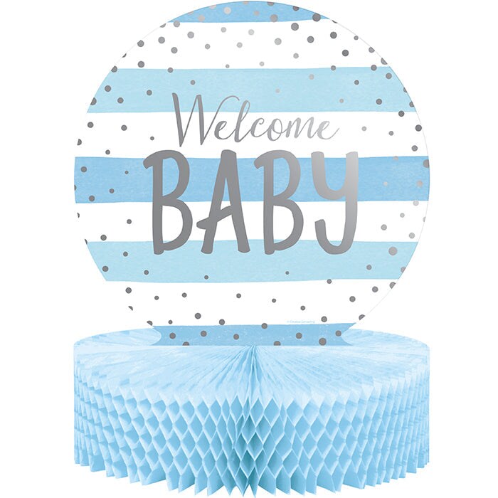 6/Case Bulk Blue and Silver Celebration Baby Shower Centerpieces
