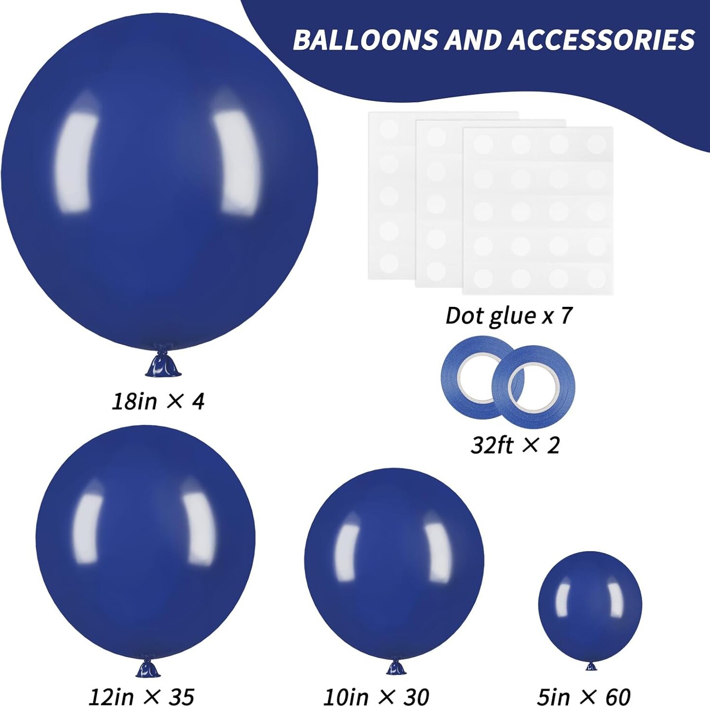 129pcs Navy Blue Balloons Different Sizes 18 12 10 5 Inch, Latex Balloon Garland Arch Kit for Birthday Party Graduation Baby Shower Wedding Holiday Balloon Decoration