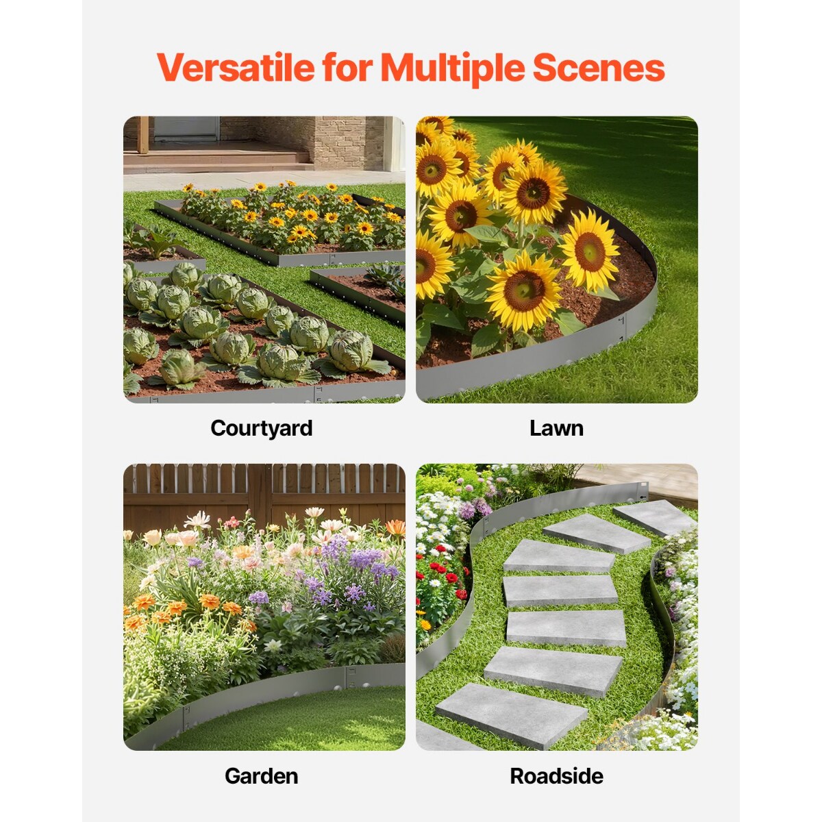 5-Piece Outdoor Metal Landscape Edging Rust-Resistant Dark Grey Steel Borders for Garden Paths