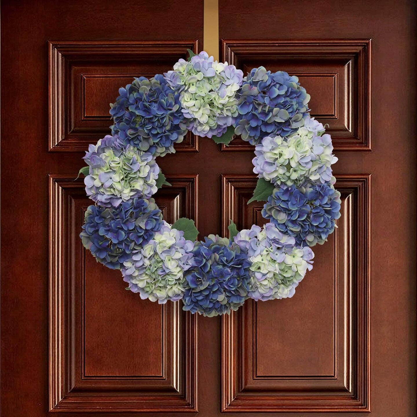 2-Pack: Mixed Blue Hydrangea Wreath with Grapevine Ring, Floral Home by Artificial Flowers