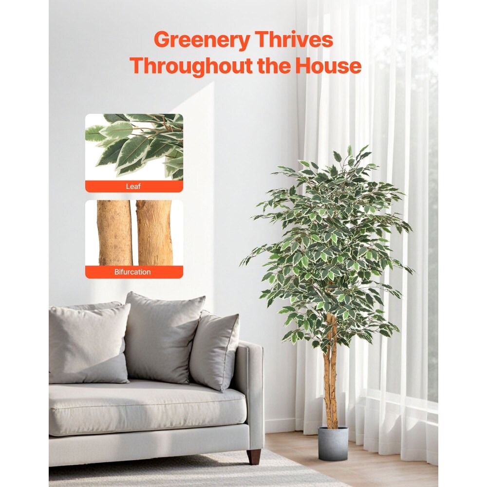 Lifelike 5ft Green Artificial Faux Ficus Tree with Flexible Branches for Modern Living Room or Office