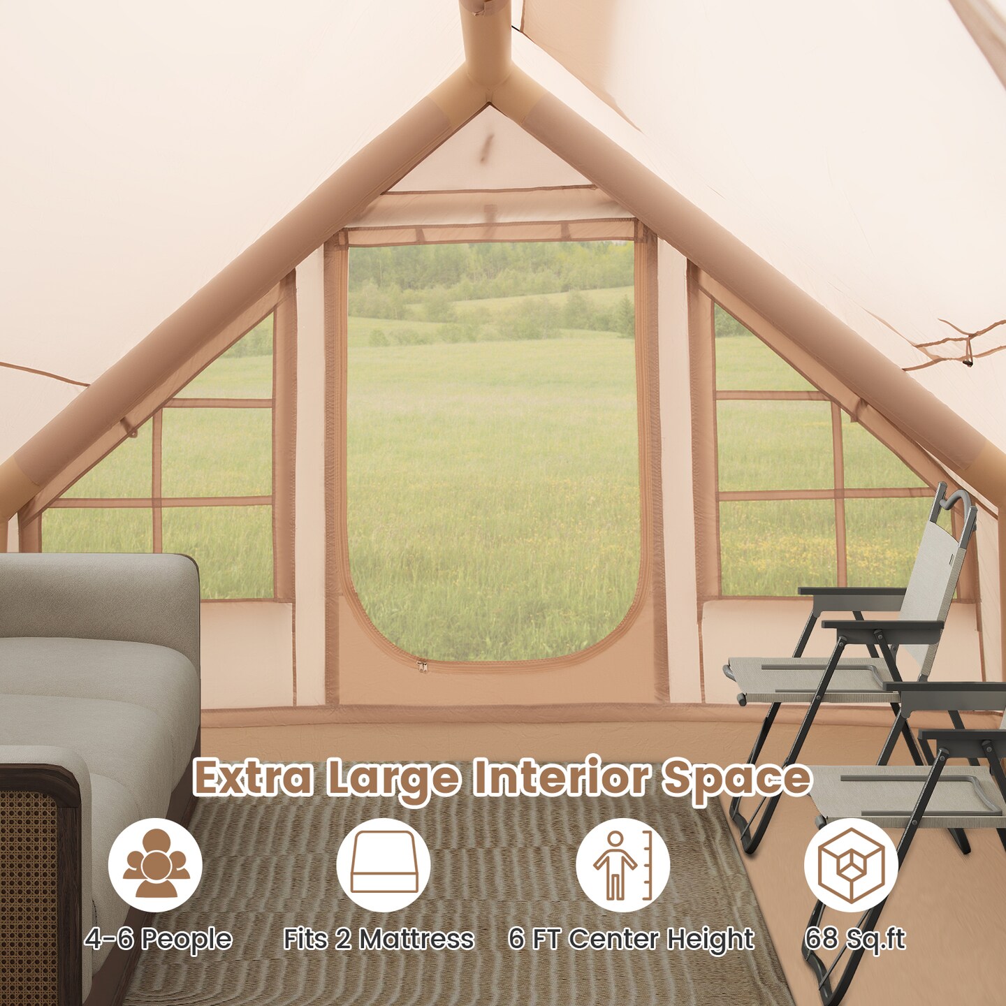 Beige Inflatable Camping Tent 4-6 Person Instant Setup Waterproof Outdoor Tent