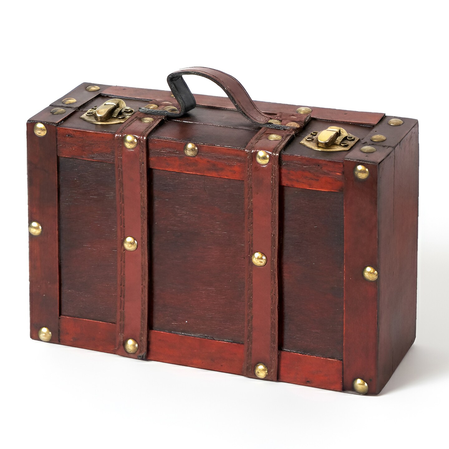 Wooden Vintage Luggage Trunks - Antique Carry-on Suitcase Storage Box with Hinged Lids, Old-Fashioned Decorative Box