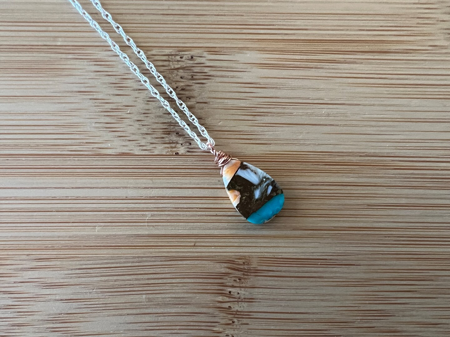 N257 Spiny Oyster with Turquoise, Copper and Sterling Silver Pendant  Necklace to 24 inches long) MakerPlace by Michaels
