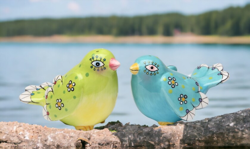 Ceramic Bohemian Birds Salt &#x26; Pepper Shakers, Home D&#xE9;cor, Gift for Her, Gift for Mom, Kitchen D&#xE9;cor, Birdwatcher Gift