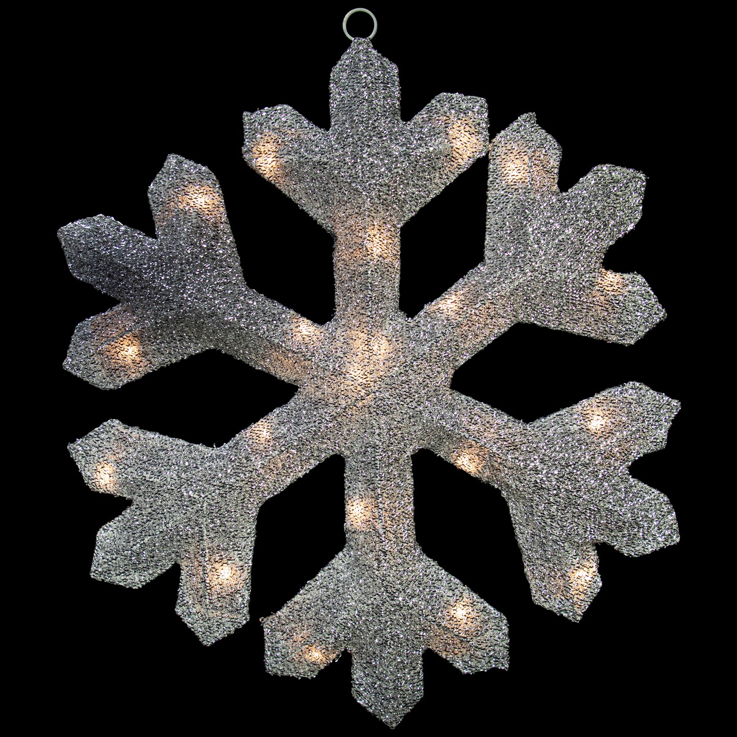 Northlight Lighted Tinsel Snowflake Christmas Window Decoration - 20&#x22; - Silver - Clear Lights