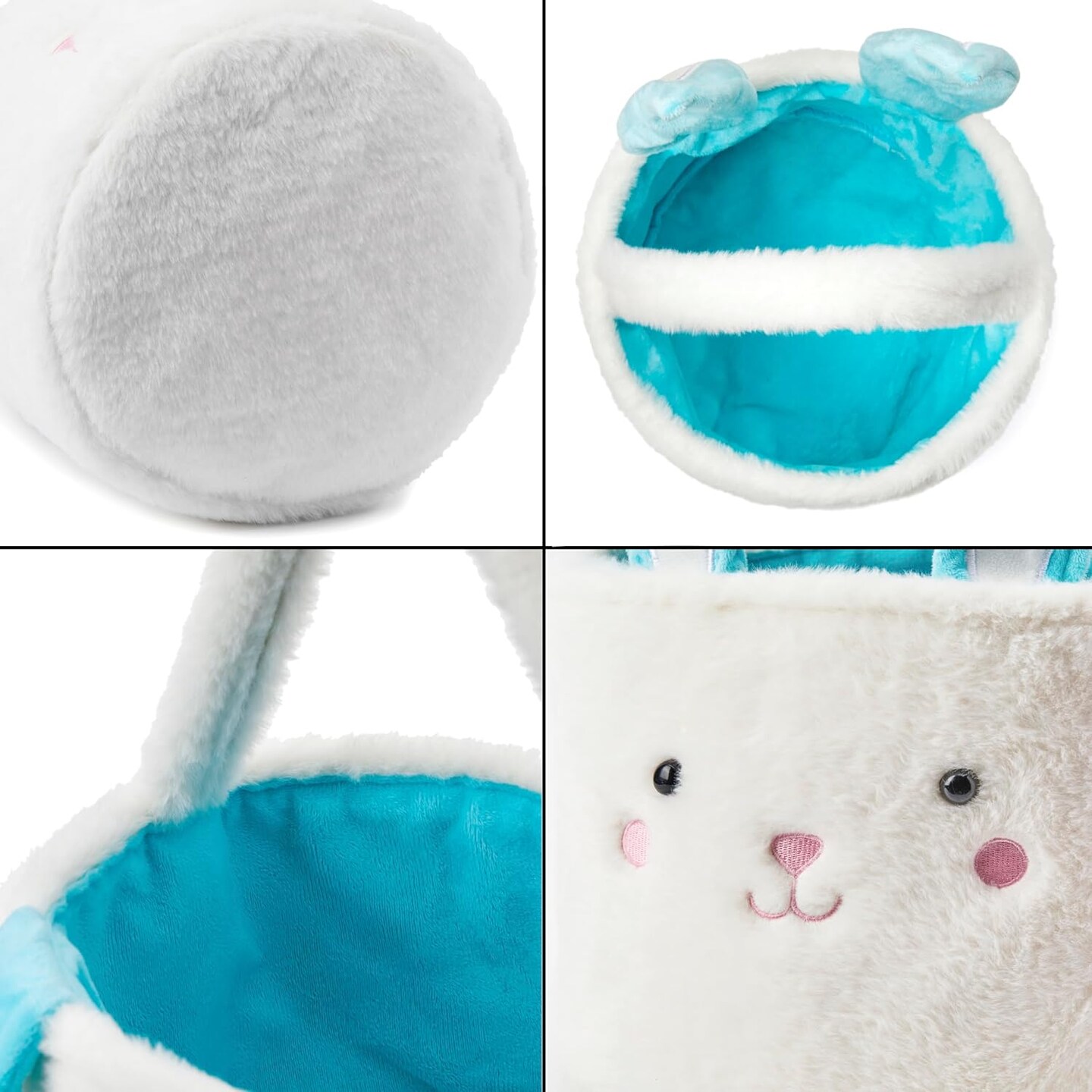 Plush Bunny Basket for Easter Fluffy Easter Bunny Bucket for Egg Hunts Easter Basket Easter Egg Basket Easter Egg Holder (Blue White)