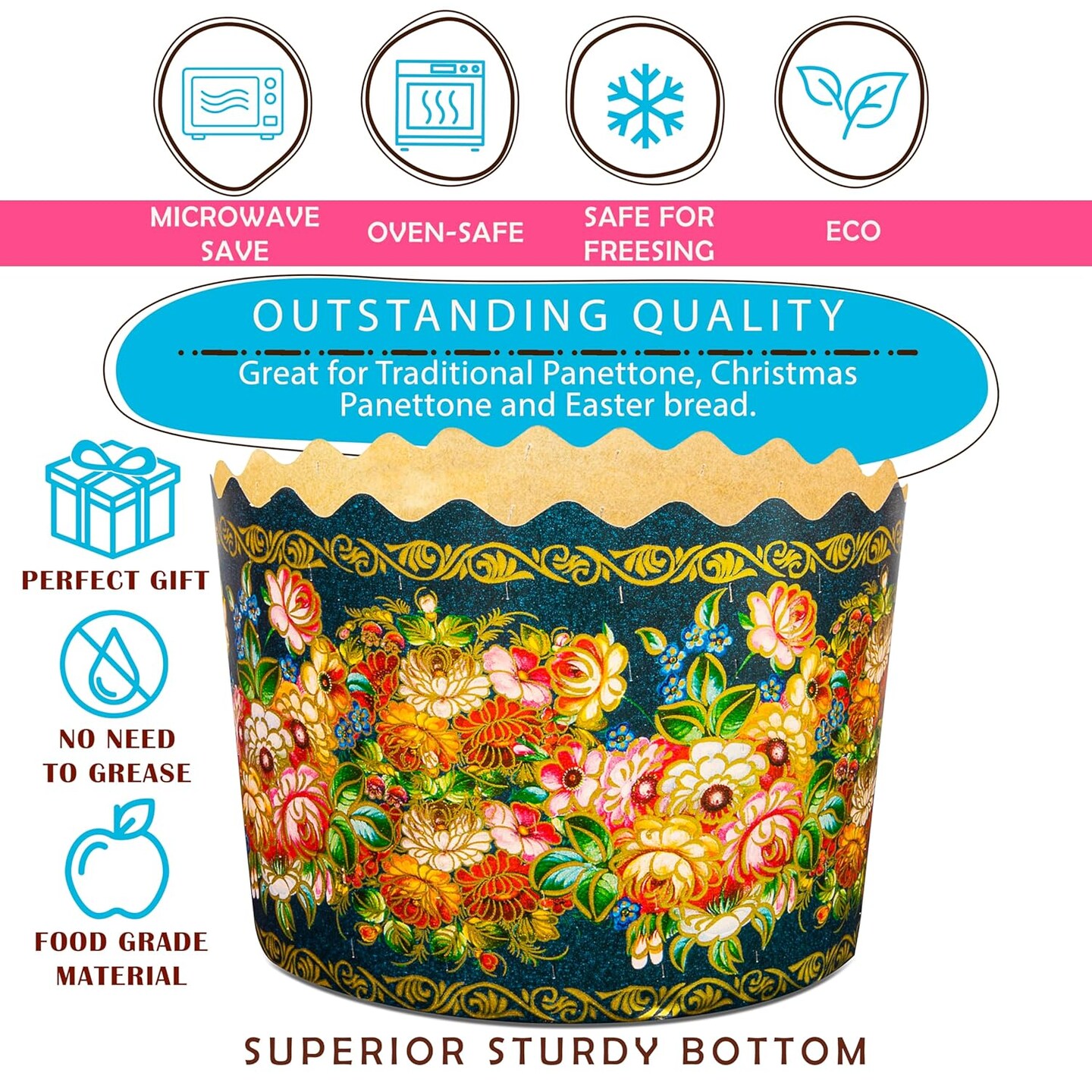 15 oz Easter Bread Baking Paper Molds | 12 Pack | Easter Bread Paper Mold Design- Non Stick Kulich Paska Mold Panettone Paper Mold Large Easter Bread Kulich Molds W5.1xH3.35 in