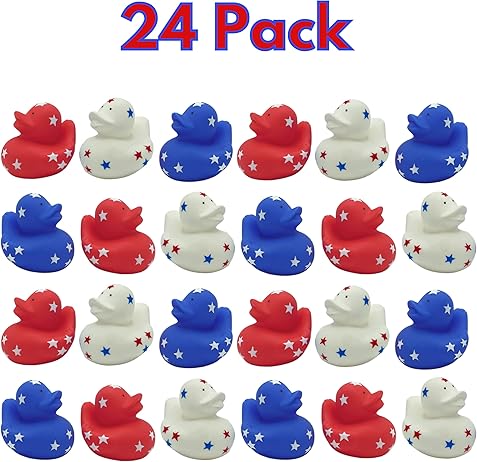 4E's Novelty 24 Pack Patriotic Rubber Duck - 2" Jeep Ducks for Ducking, Duck Party Favors 4th of July