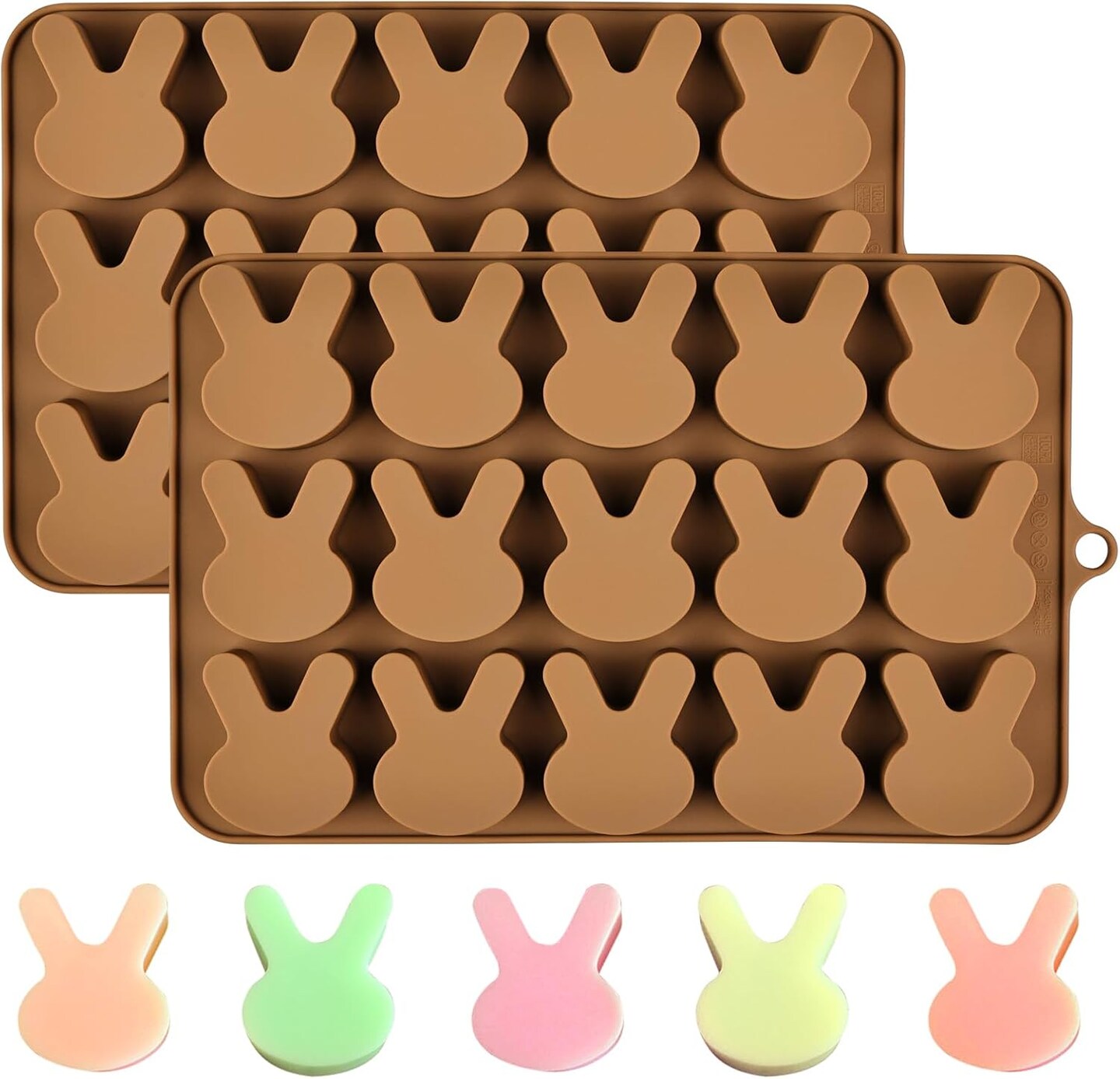 Easter Bunny Molds 2pcs Silicone Chocolate Mold Rabbit Shape Easter Candy Mold 15 Cavity for Resin Soap Ice Cube Gummy Cupcake Decoration