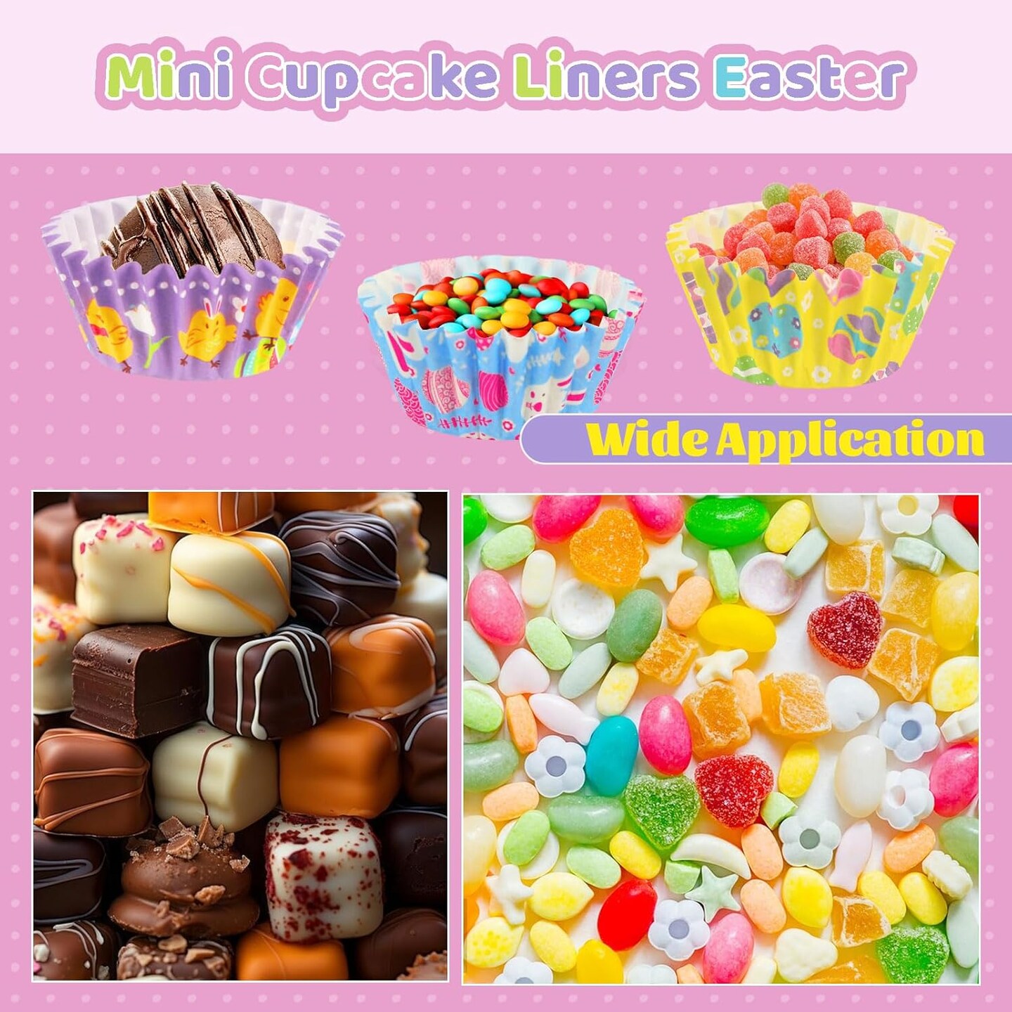 800-Count Mini Cupcake Liners Easter Design Bunny Chick Egg Flower Cupcake Papers Baking Candy Cups Cupcake Wrappers for Easter Spring Holiday Party Cake Candy Chocolate Making Supplies