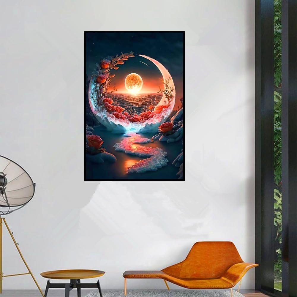 5D DIY Diamond Art Painting Kits,Round Full Drill Seaside Sunset Diamond Art Kits for Adults Beginner