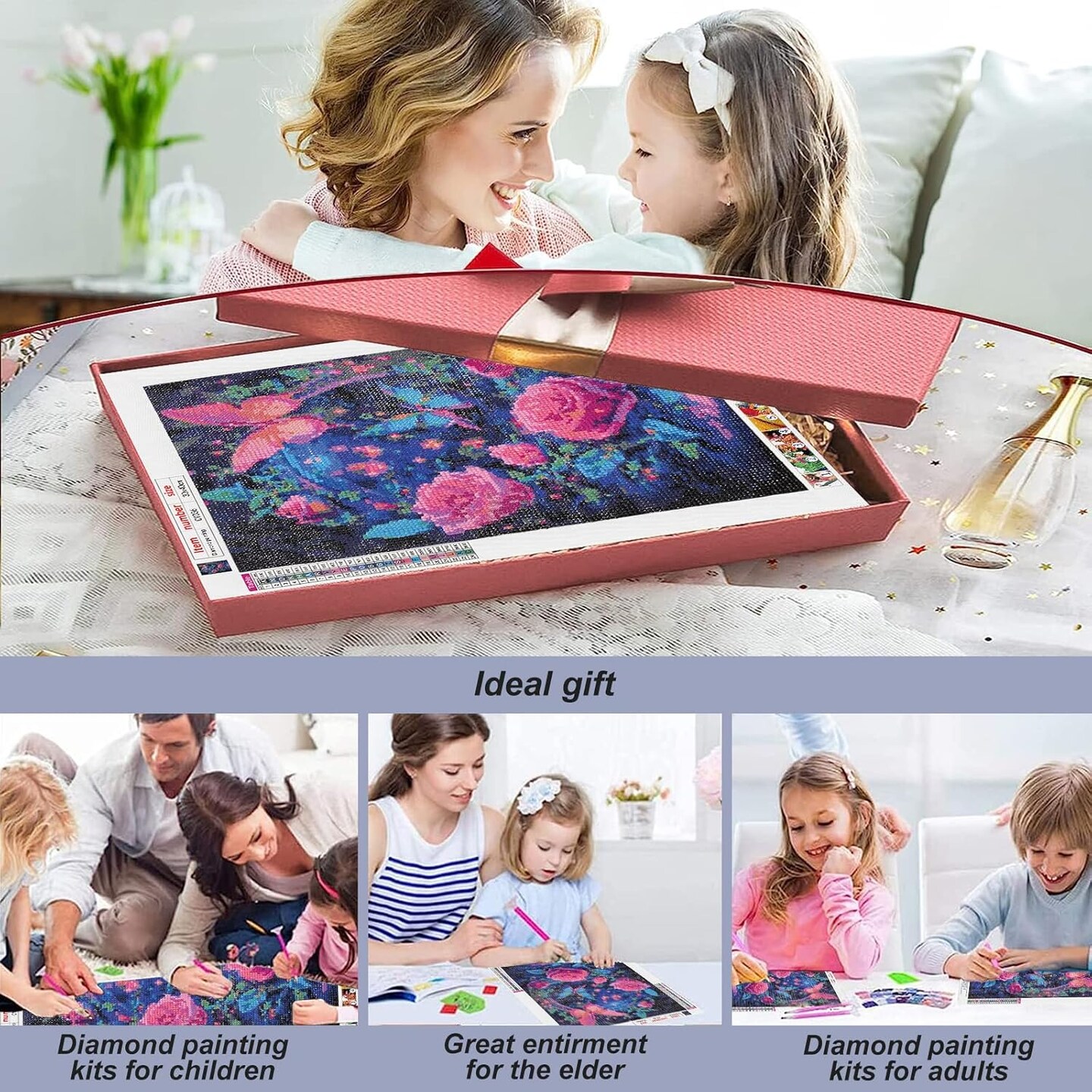 5D Diamond Painting Kit for Adults – Rose Flower & Butterfly Full Drill DIY Art Craft, Round Beads, Home Wall Decor, 12×16 Inch, Perfect Gift