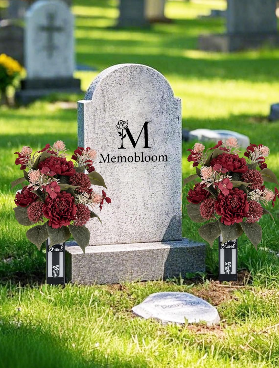 2 Pcs Red Cemetery Flowers for Grave