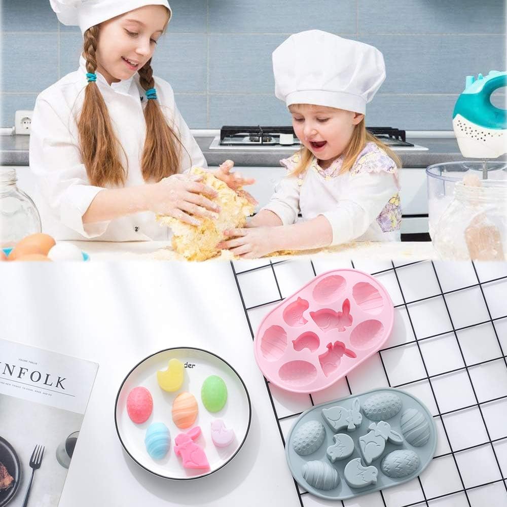 2 Pack Easter Rabbit Bunny Egg Silicone Molds, 3D Easter-theme Baking Mould Tray DIY Baking Tool for Chocolate Cake Dessert Candy Mousse Pastry Soap