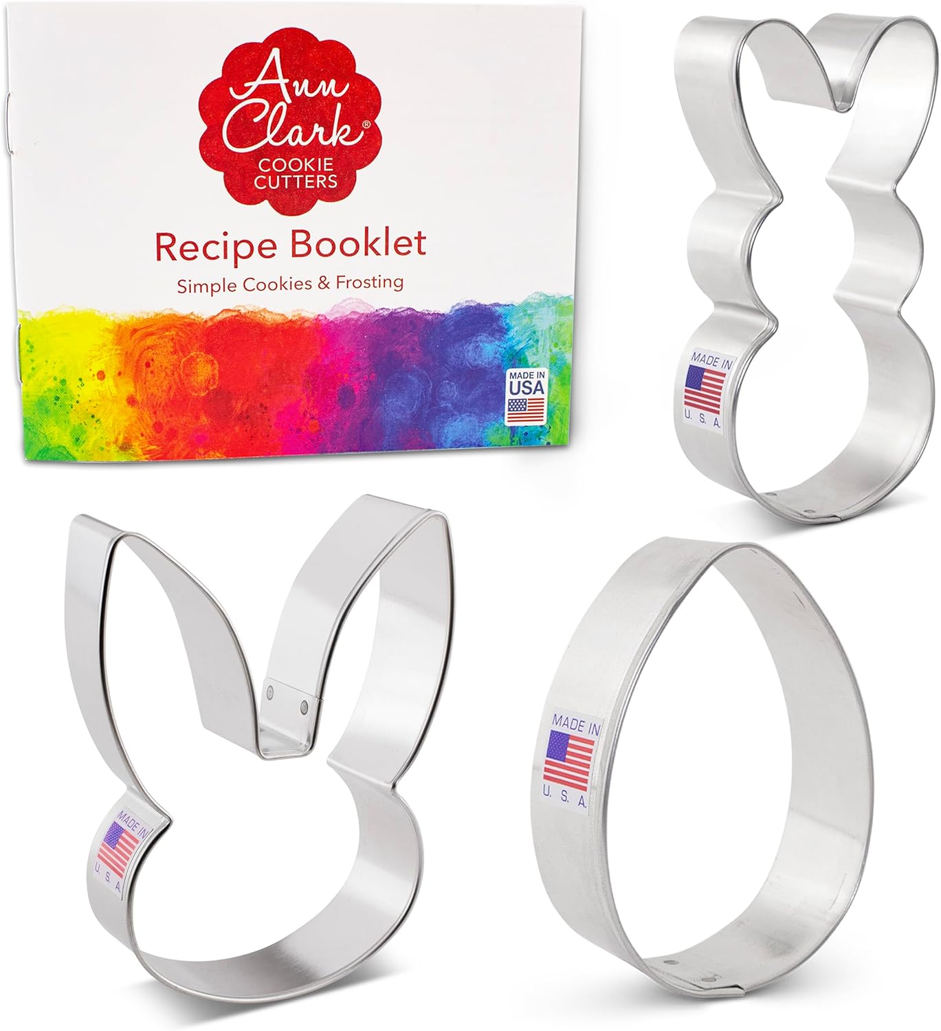 Easter Cookie Cutters 3-Pc. Set Made in USA, Easter Bunny, Egg, Rabbit Head