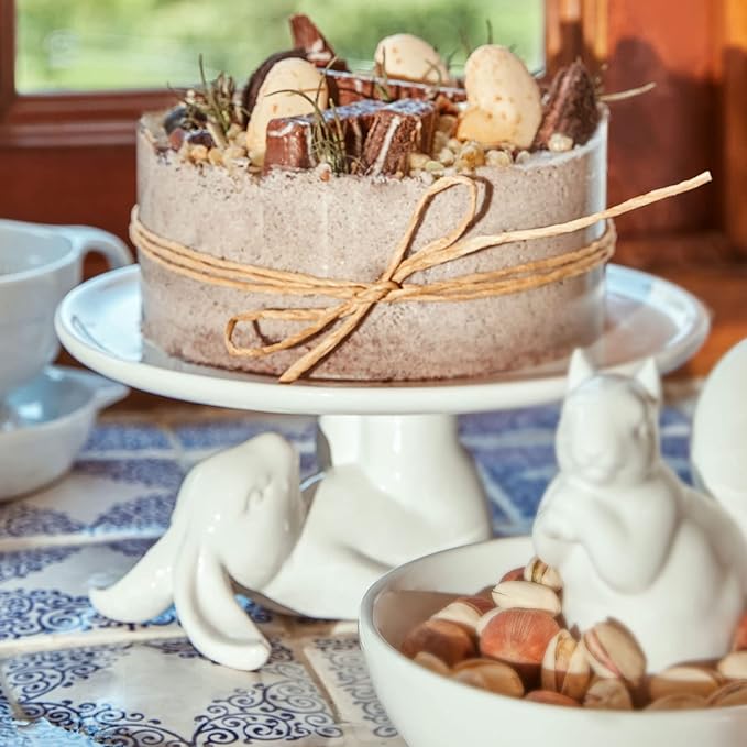 Cupcake Stand, Easter Decorations, Ceramic Dessert Plates for Eggs and Cookies, Bunny Candy Dish Gifts, 8.3 Inch White