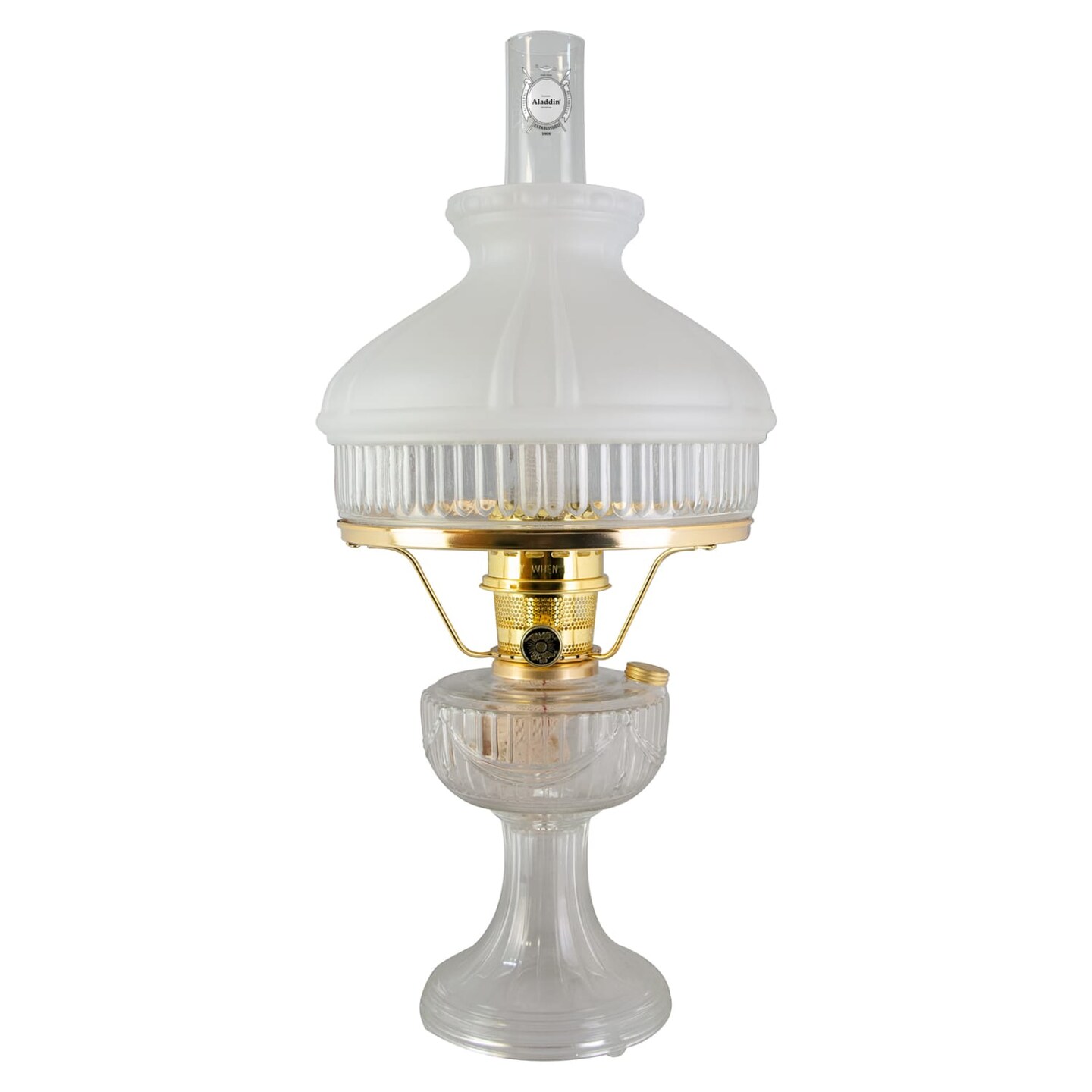 Aladdin Lincoln Drape Oil Lamp, Clear Glass Indoor Fuel Lamp with White Glass Shade