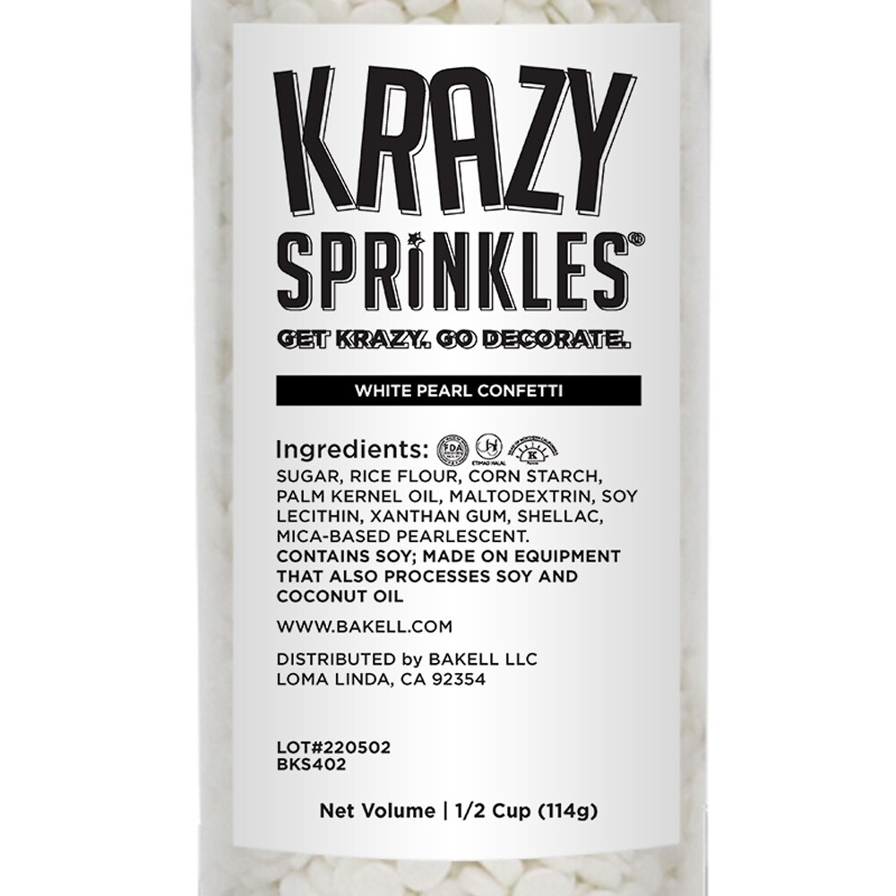 Krazy Sprinkles - White Pearl Confetti Edible Sprinkles (1/2 Cup 1x Jar)