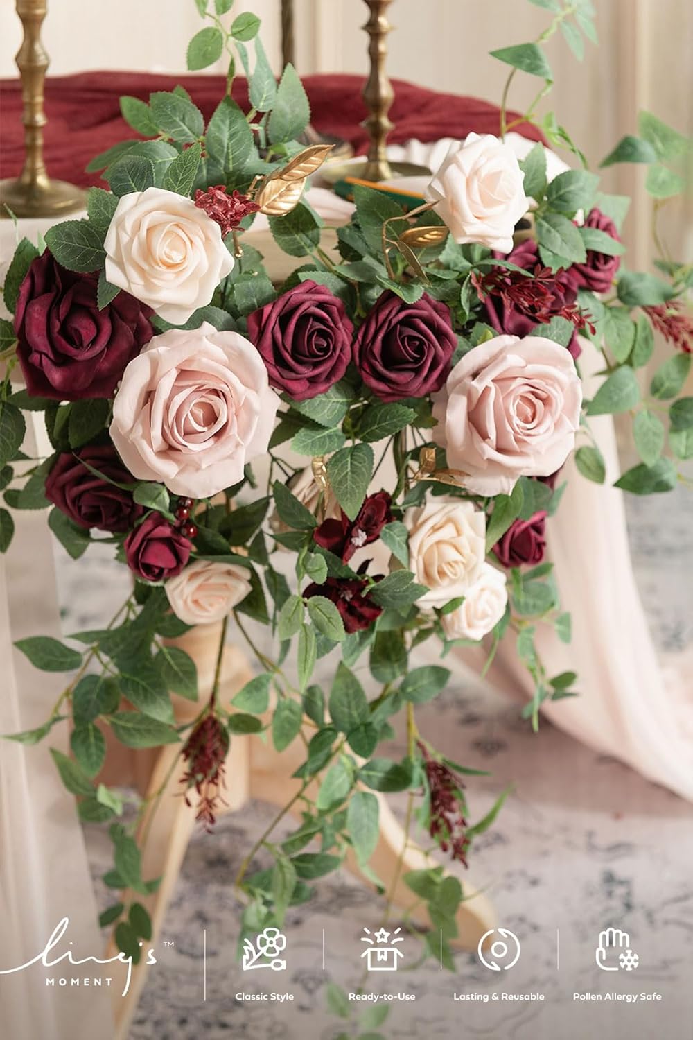 Artificial Rose Leaf Greenery Garland - 6 Pack