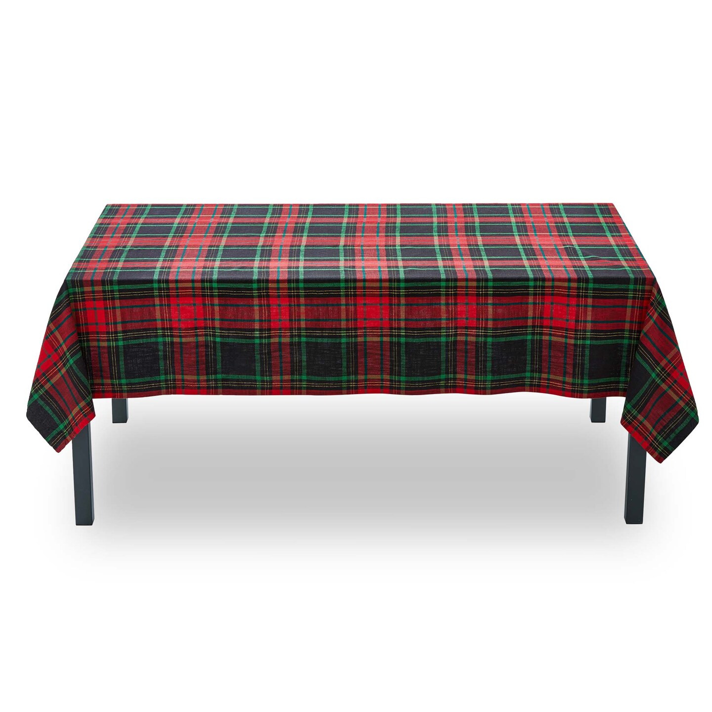 Christmas Plaid Tablecloth - Red Multi Cotton, 96&#x22; x 60&#x22; - Machine Washable Holiday Table Decor