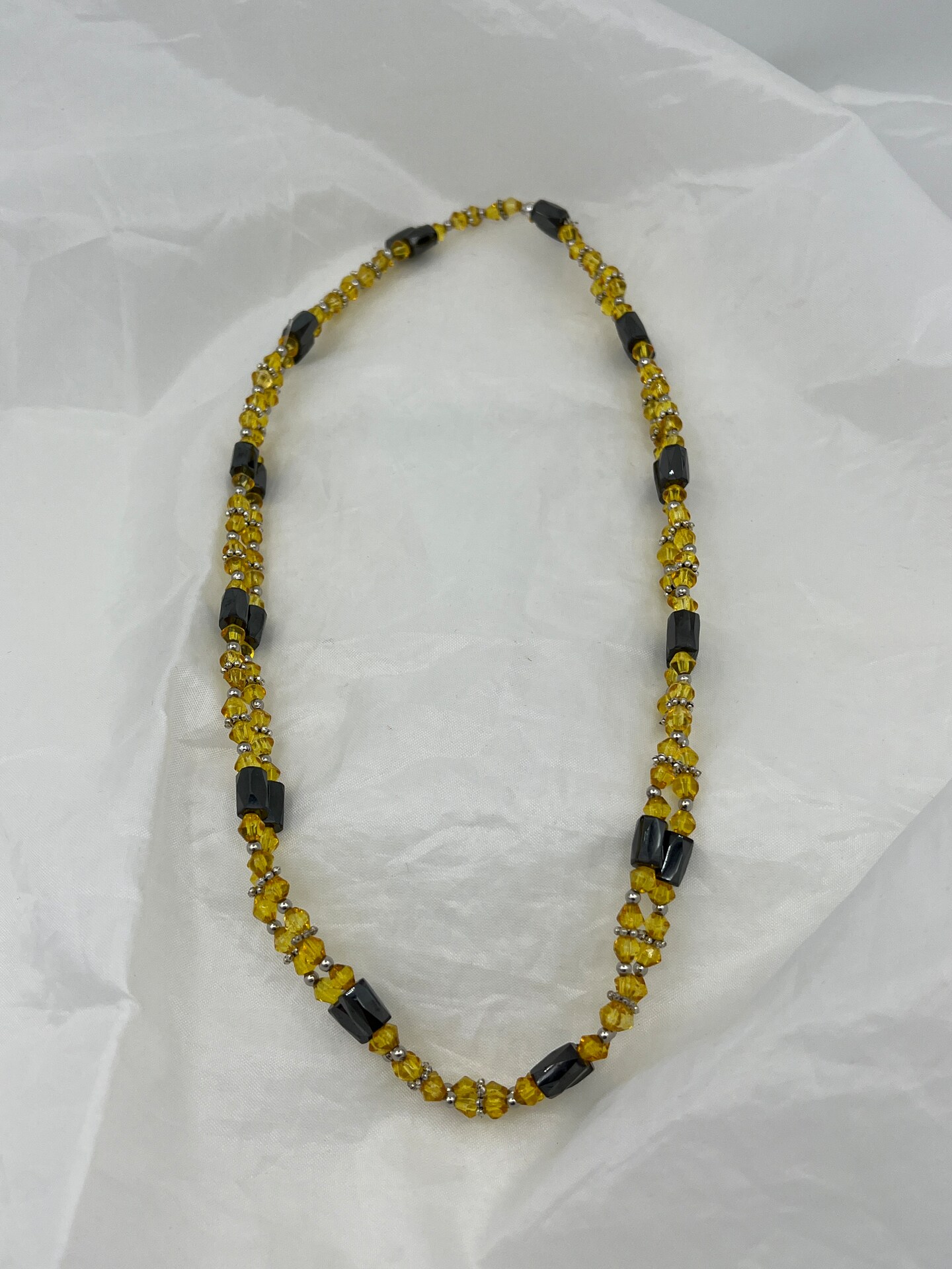 Magnetic hematite Gemstone and Yellow Glass Beaded Wrap