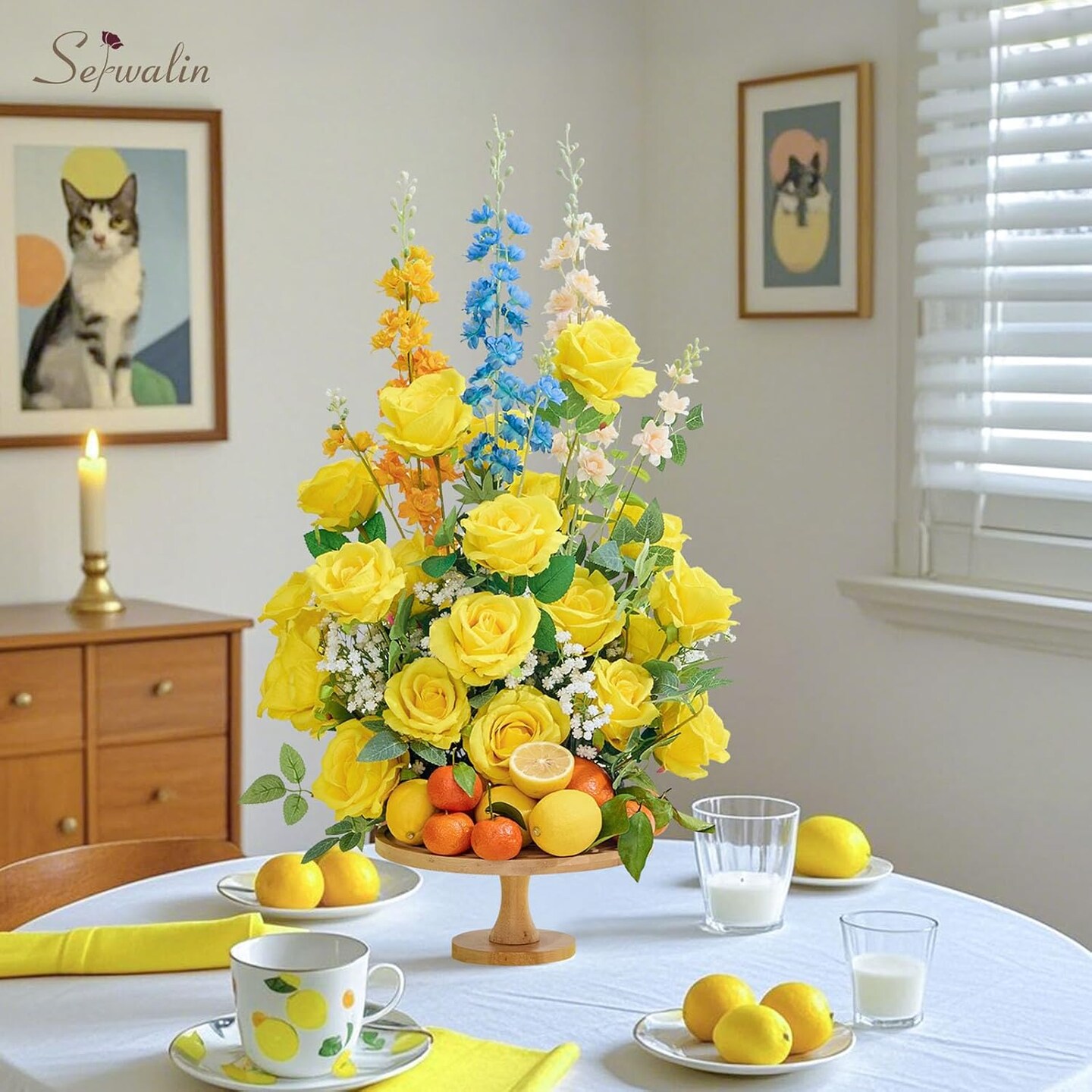 30pcs Artificial Yellow Roses Realistic Silk Roses Fake Long Stem