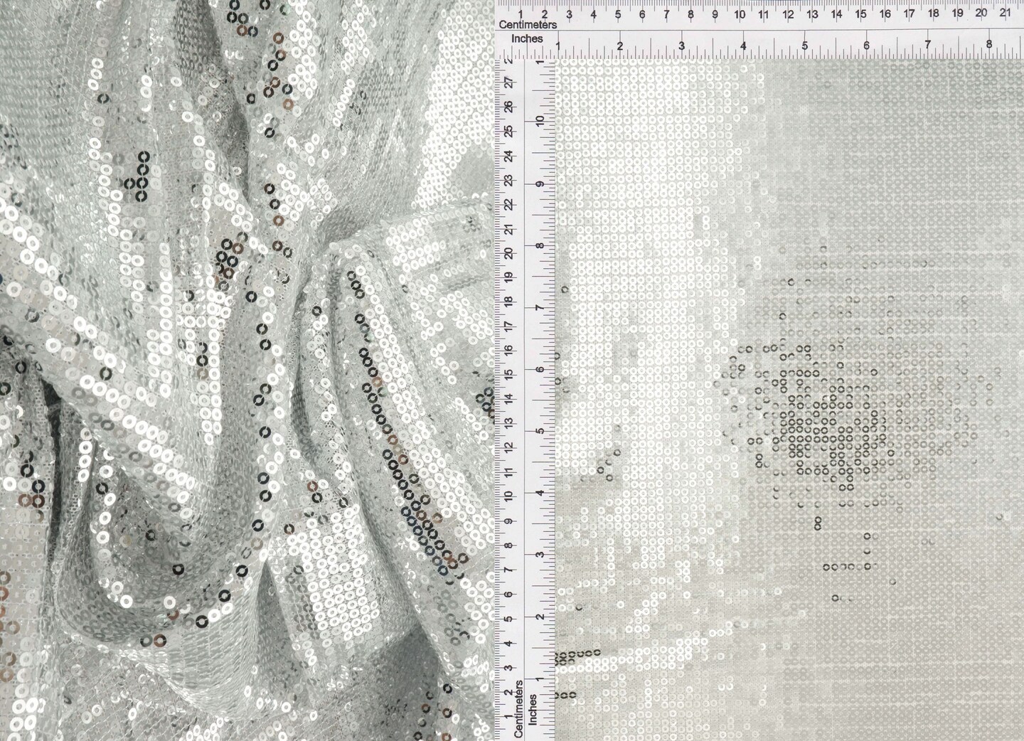 1 Yard Silver Embroidered Sequin Mesh Stretch Fabric 58/60" Width, Polyester Spandex Blend