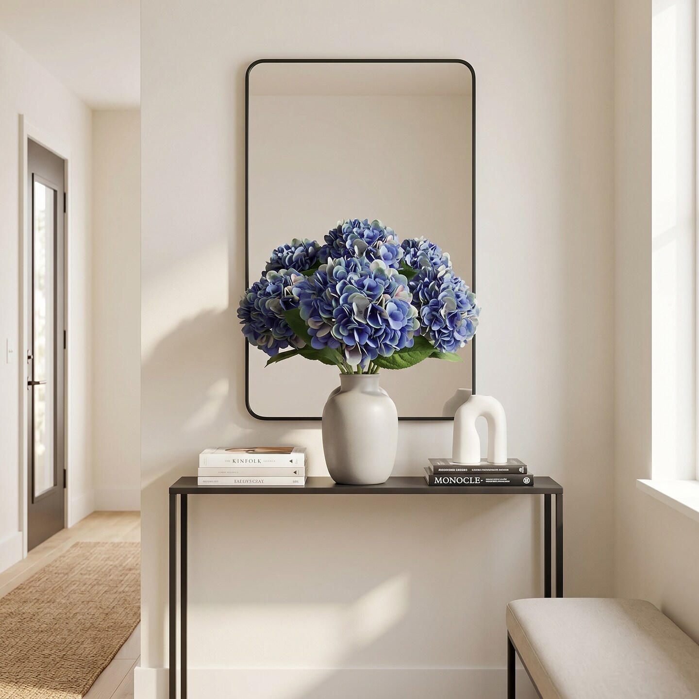 4PC 7" Dark Blue Hydrangea Bloom with 2 Layers – Artificial Flower Arrangement"