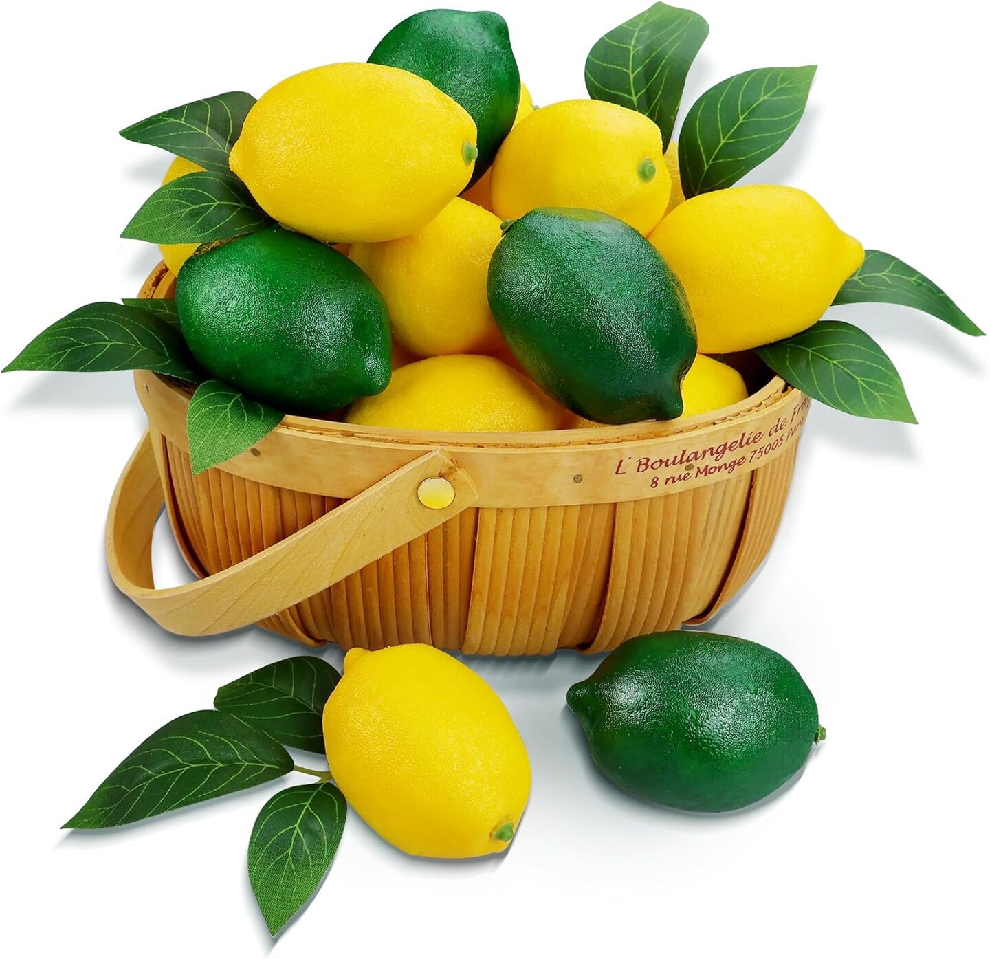 24PCS Faux Lemons & Limes with Leaves – 12 Lemons, 12 Limes, Realistic Artificial Fruit Decorations for Kitchen, Summer Party, and Table Centerpieces