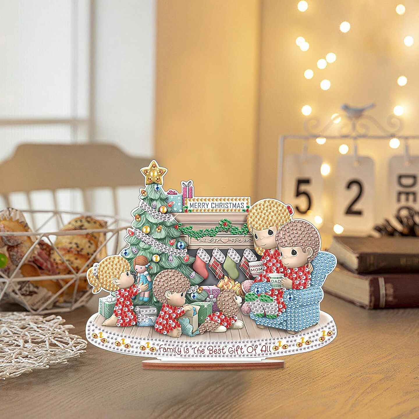 8x7" Tabletop Diamond Painting Kit - SA2084 Christmas Tree Family Decoration - 5D DIY Acrylic Gem Art Stand - Festive Holiday Desktop Ornament for Home & Office