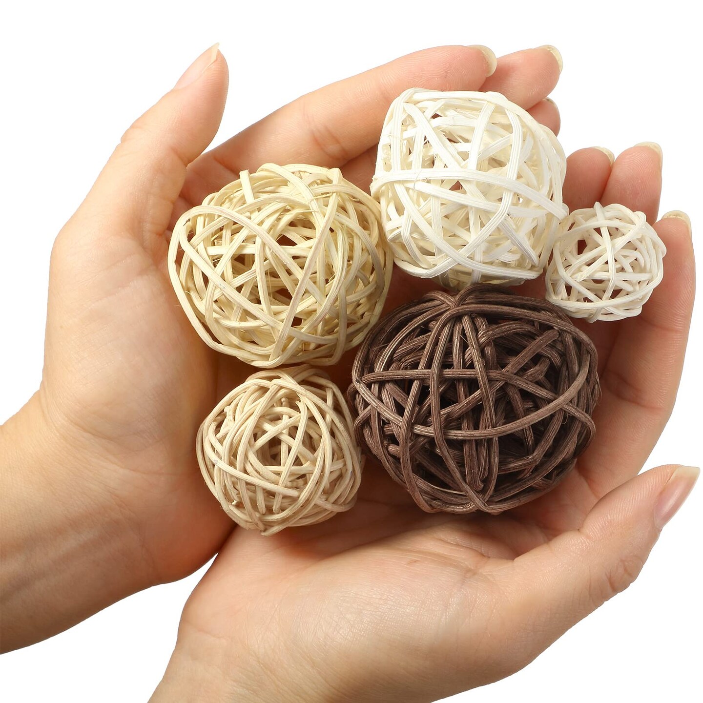 36 Pcs Wicker Rattan Balls Decorative Balls for Vase Centerpiece Bowls Orbs Filler for Home Decor,4 Sizes(White, Wood Color, Light Tan, Coffee)