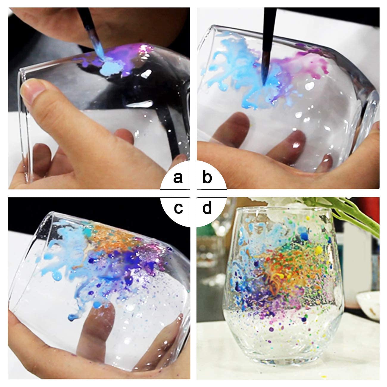 Glass Paint Stained Transparent Glass Window Paint Acrylic Paint Set Great for Glass painting, Wine Glasses, Light Bulbs, Ceramic (12 Colors x 12ml with Palette)