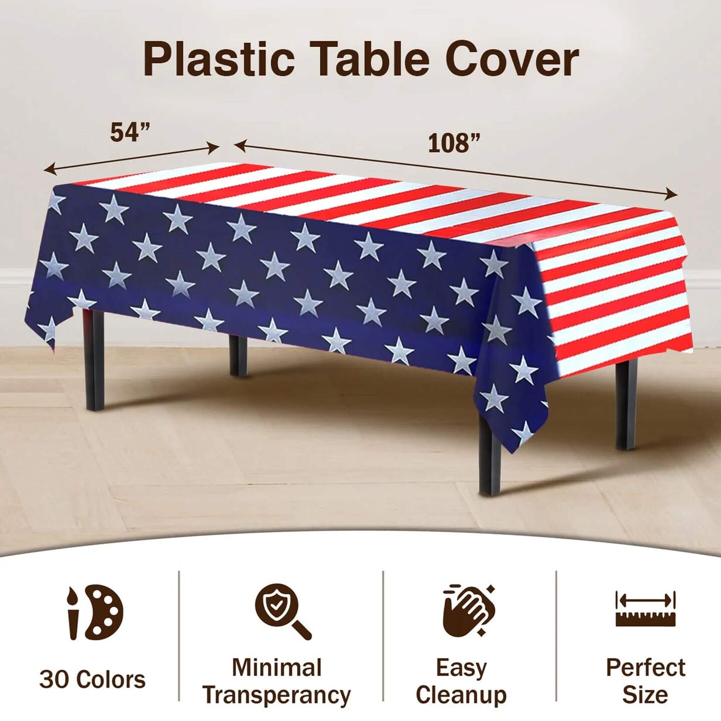 4th of July American Flag Plastic Tablecloth 54 x 108 Inch Patriotic Party Decoration