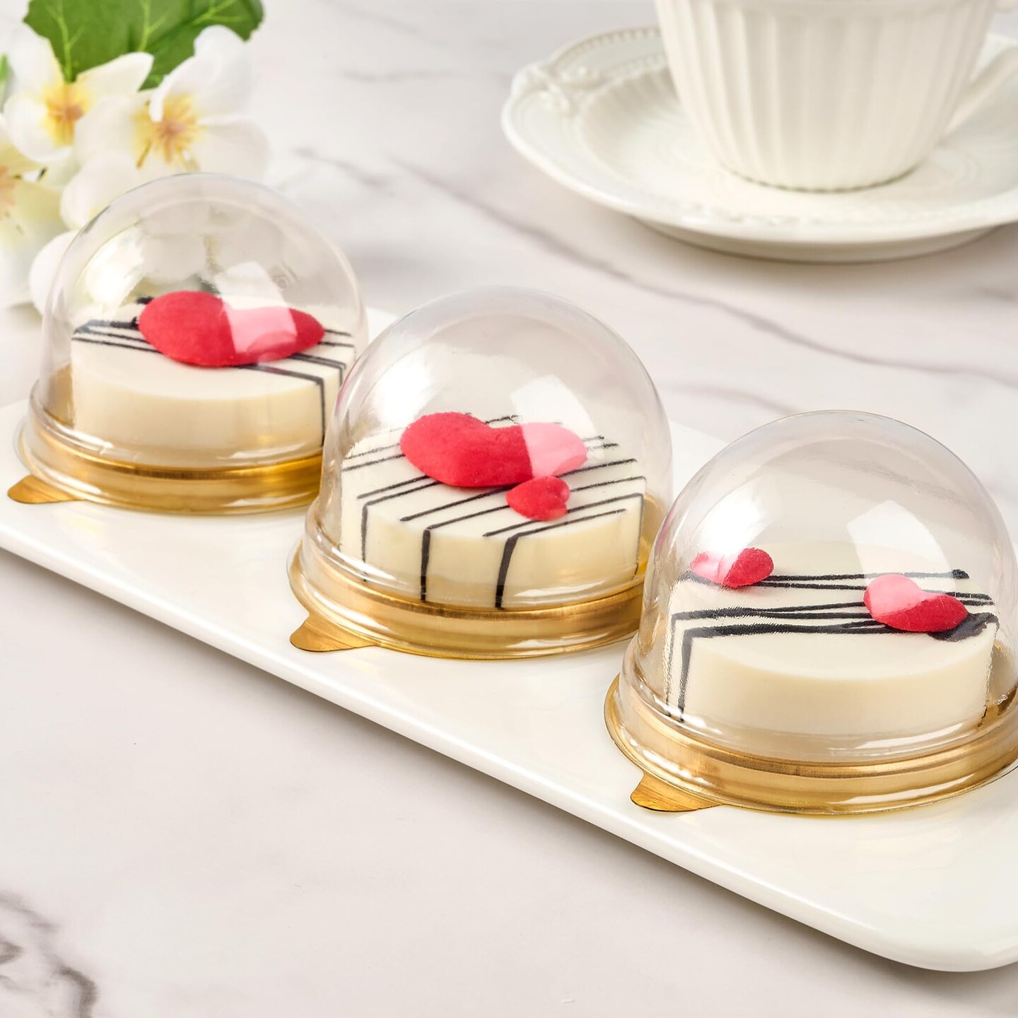 Mini Dessert Containers with Dome Lids, 100Pcs Clear Plastic Individual Ore Cookie holder, Small Cake Box for Mini Cupcake, Cocoa Bomb, Strawberry, Cheesecake and Mooncake