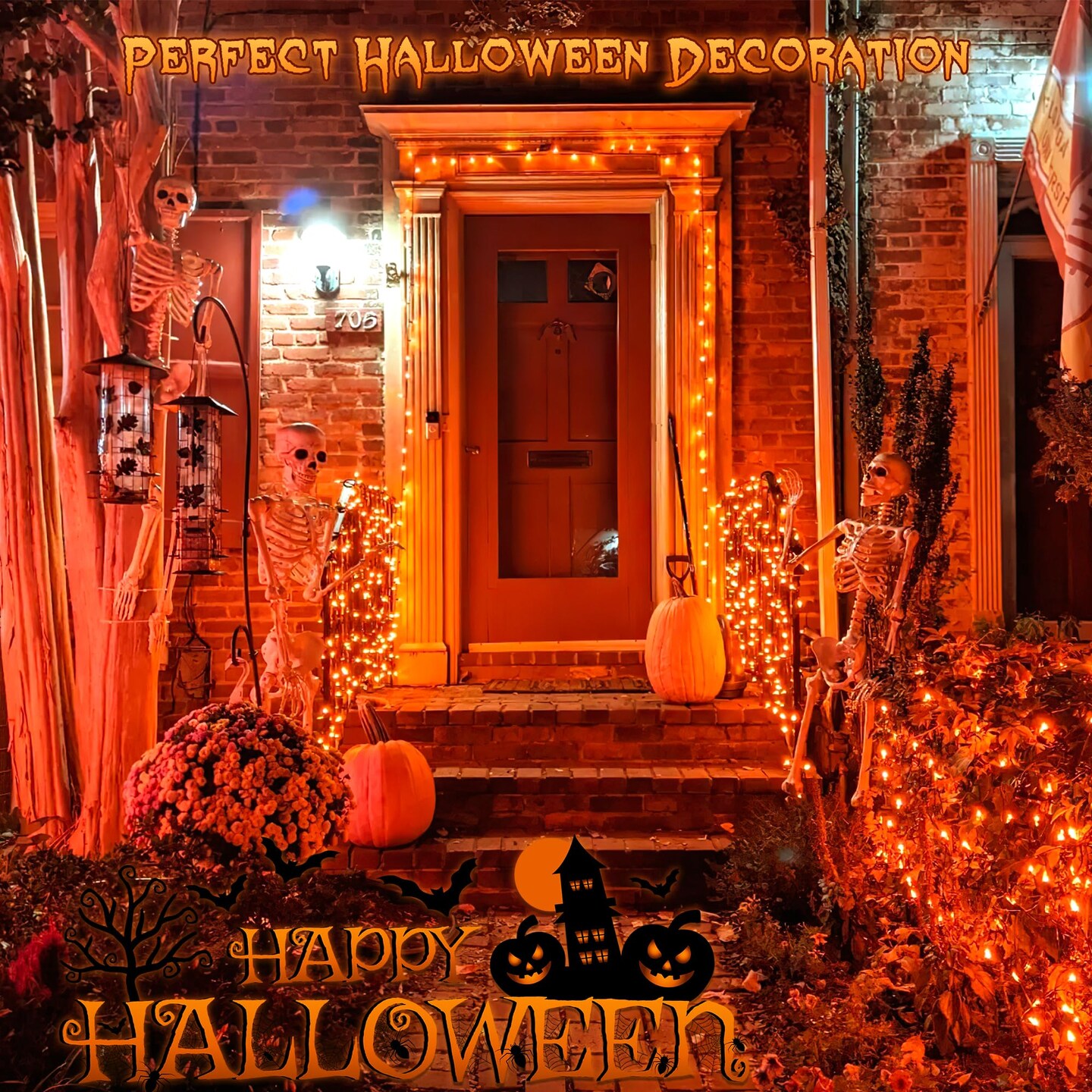 Solar Halloween Lights Outdoor,2 Pack Each 33Ft 100LED Orange Halloween Lights,Copper Wire Solar Powered Fairy String Lights 8 Modes for Garden,Tree,Thanksgiving,Christmas,Parties,Home Decor