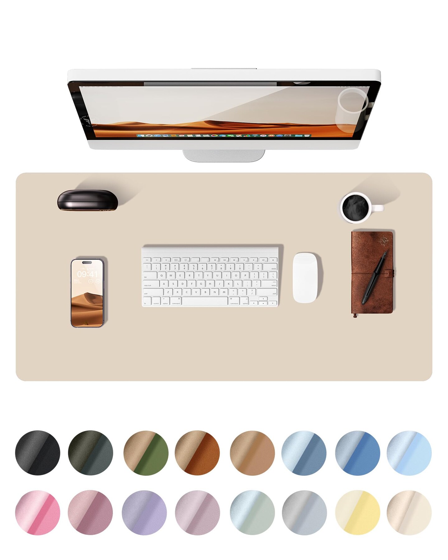 Leather Desk Pad Protector, Office Desk Mat, Large Mouse Pad, Non-Slip PU Leather Desk Blotter, Waterproof Laptop Desk Writing Pad for Office and Home (23.6&#x22; x 13.8&#x22;, Eggshell)